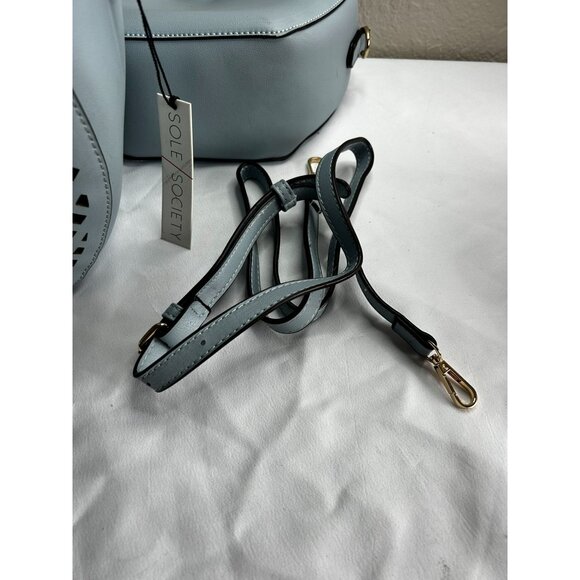 Sole Society Eppie Perforated Faux Leather Blue Satchel Crossbody w/ Hang Tag - Picture 10 of 12